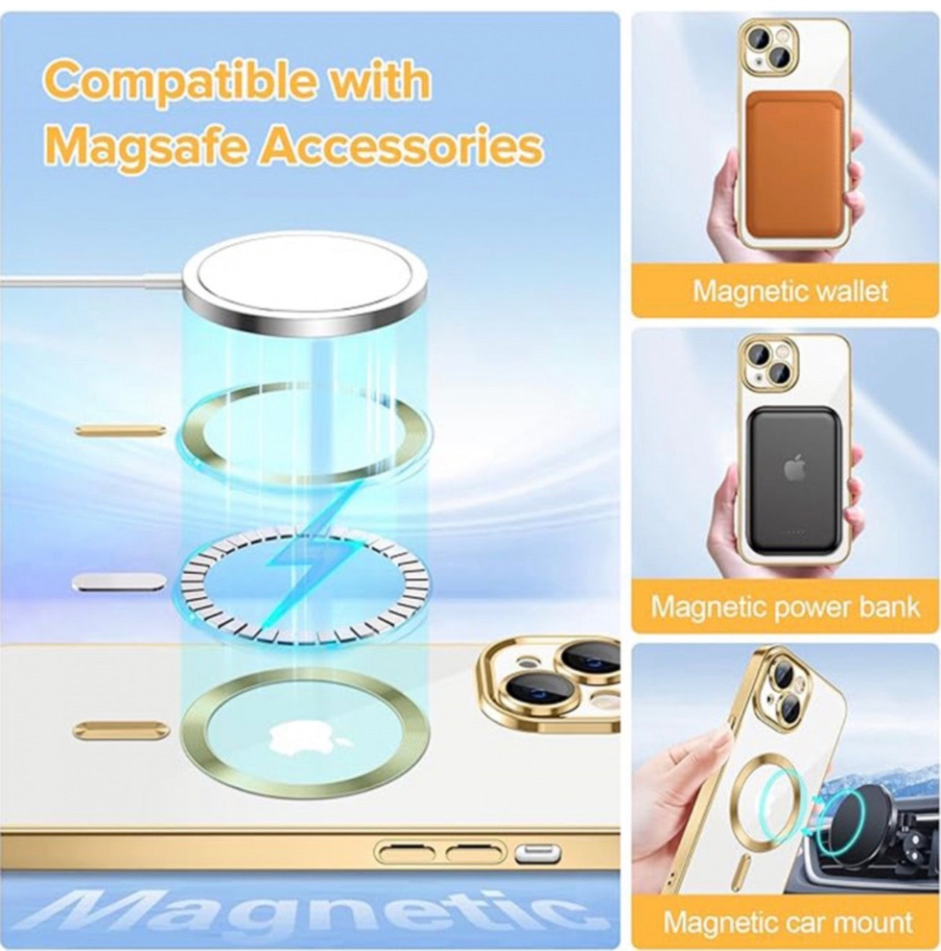 Husa iPhone 14 Plus ,MagSafe si protectie pentru lentile,Auriu+alte culori