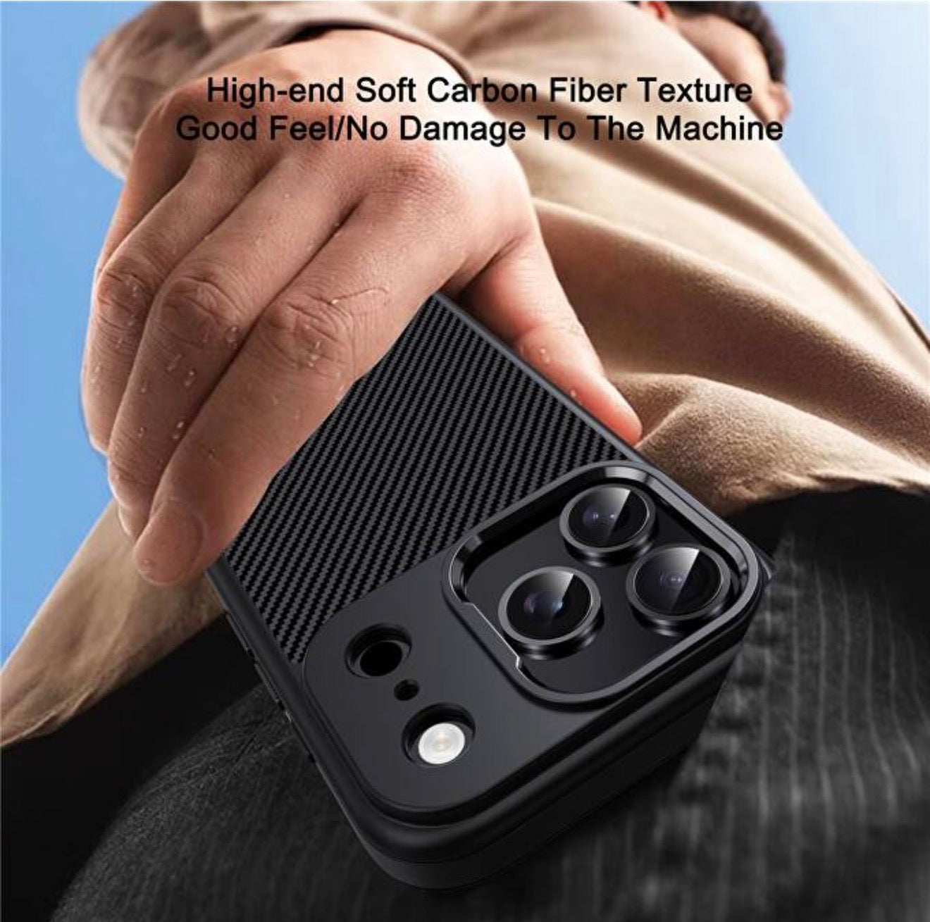 Husa iPhone 17 Pro - Silicon , Textura Carbon - AutoFocus ,Antisoc