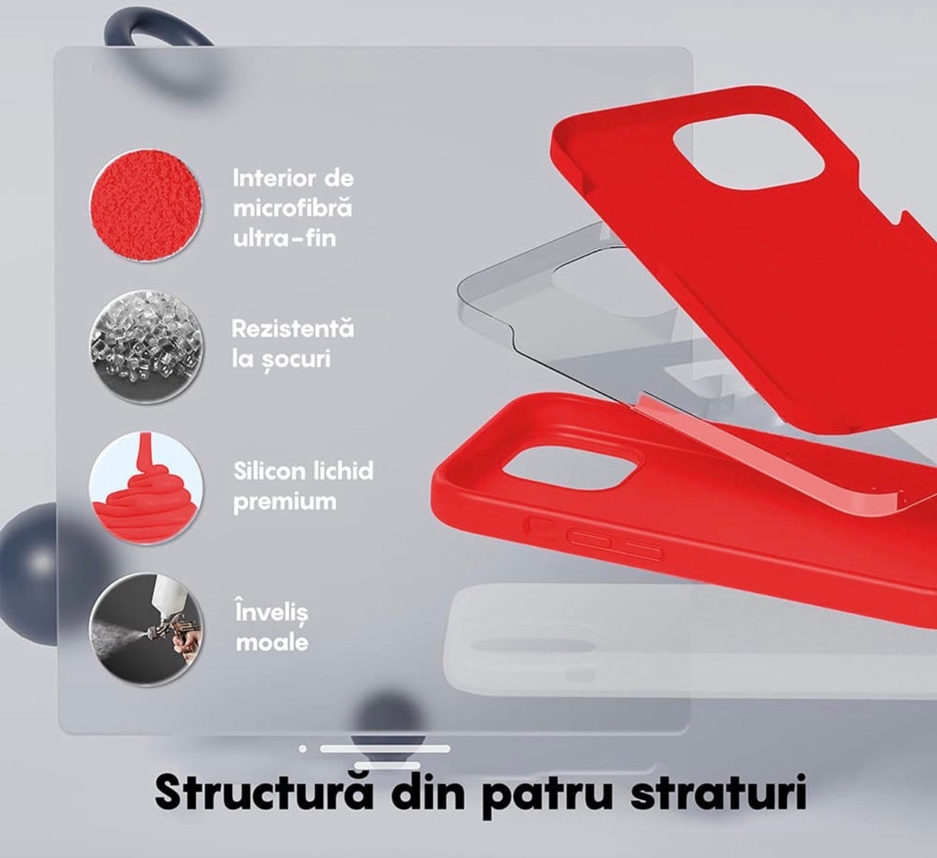 Husa iPhone 14 Plus , Silicon, Microfibra in Interior,Rosu + diverse culori