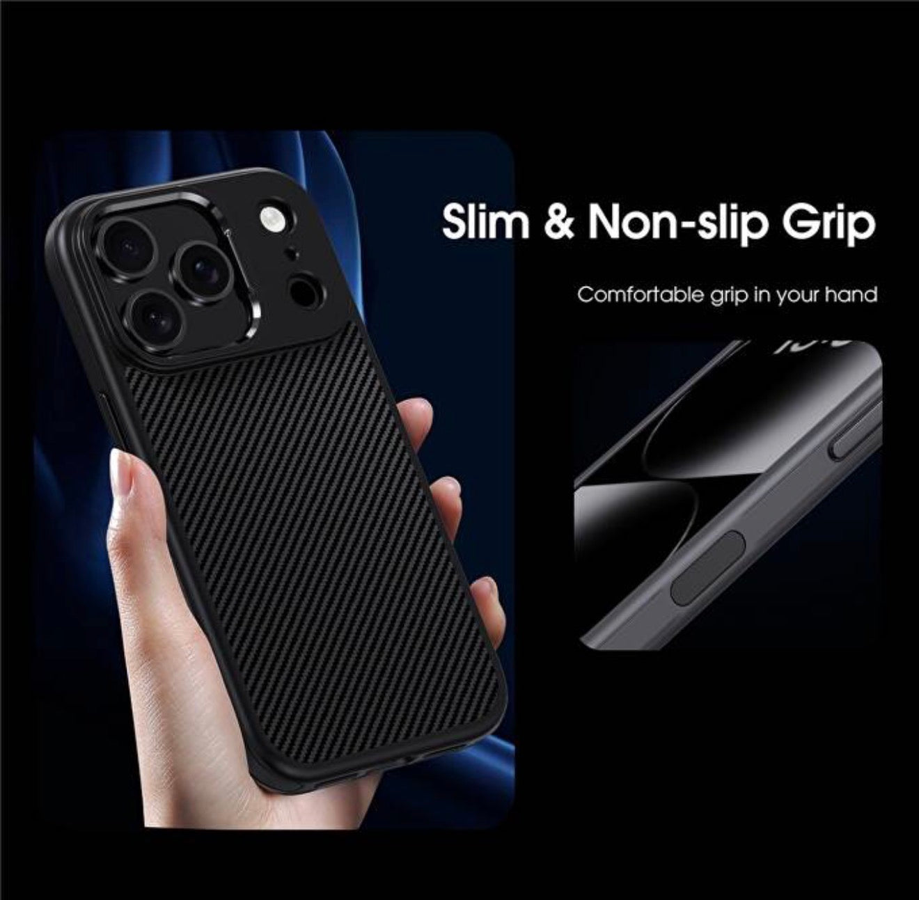 Husa iPhone 17 Pro - Silicon , Textura Carbon - AutoFocus ,Antisoc