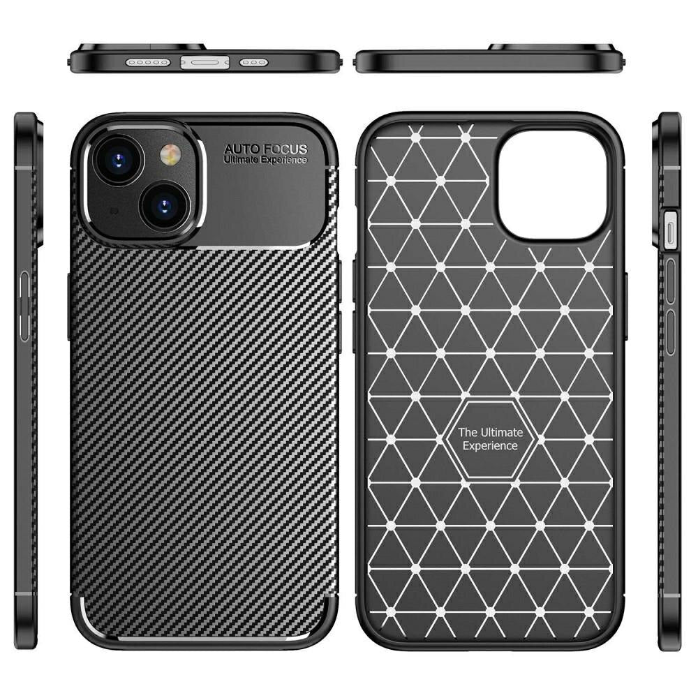 Husa iPhone 14 Plus , Silicon CarbonFiber ,Antisoc, negru