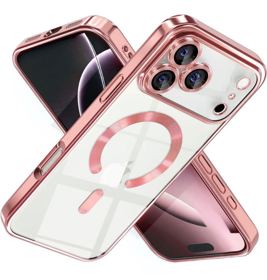 Husa iPhone 17 Pro ,MagSafe,Protectie Camera ,Transparenta cu Margini metalizate Roz + alte culorile