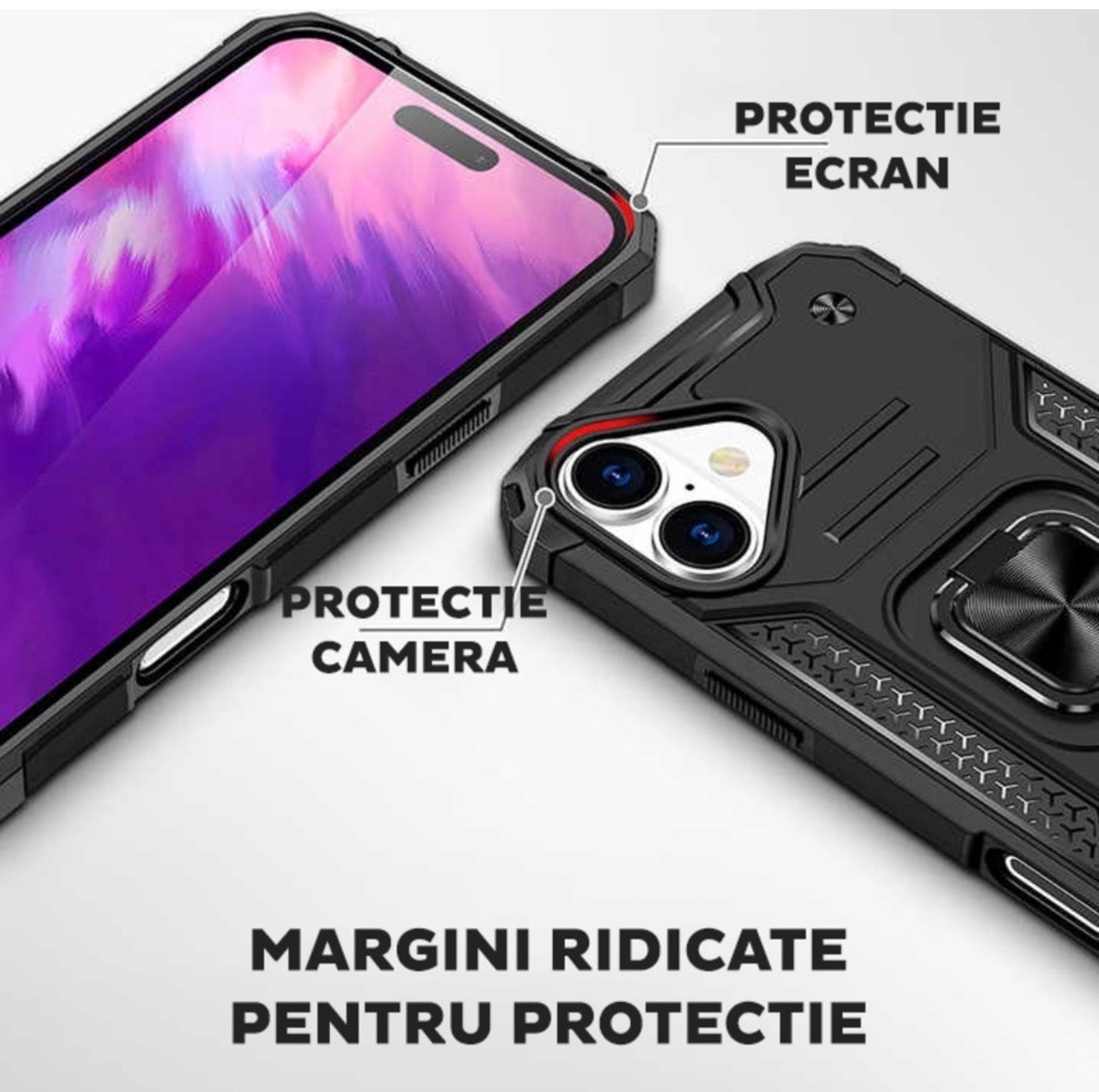 Husa iPhone 17 ,cu inel rotativ 360,Hybrid Armor Antisoc,Negru