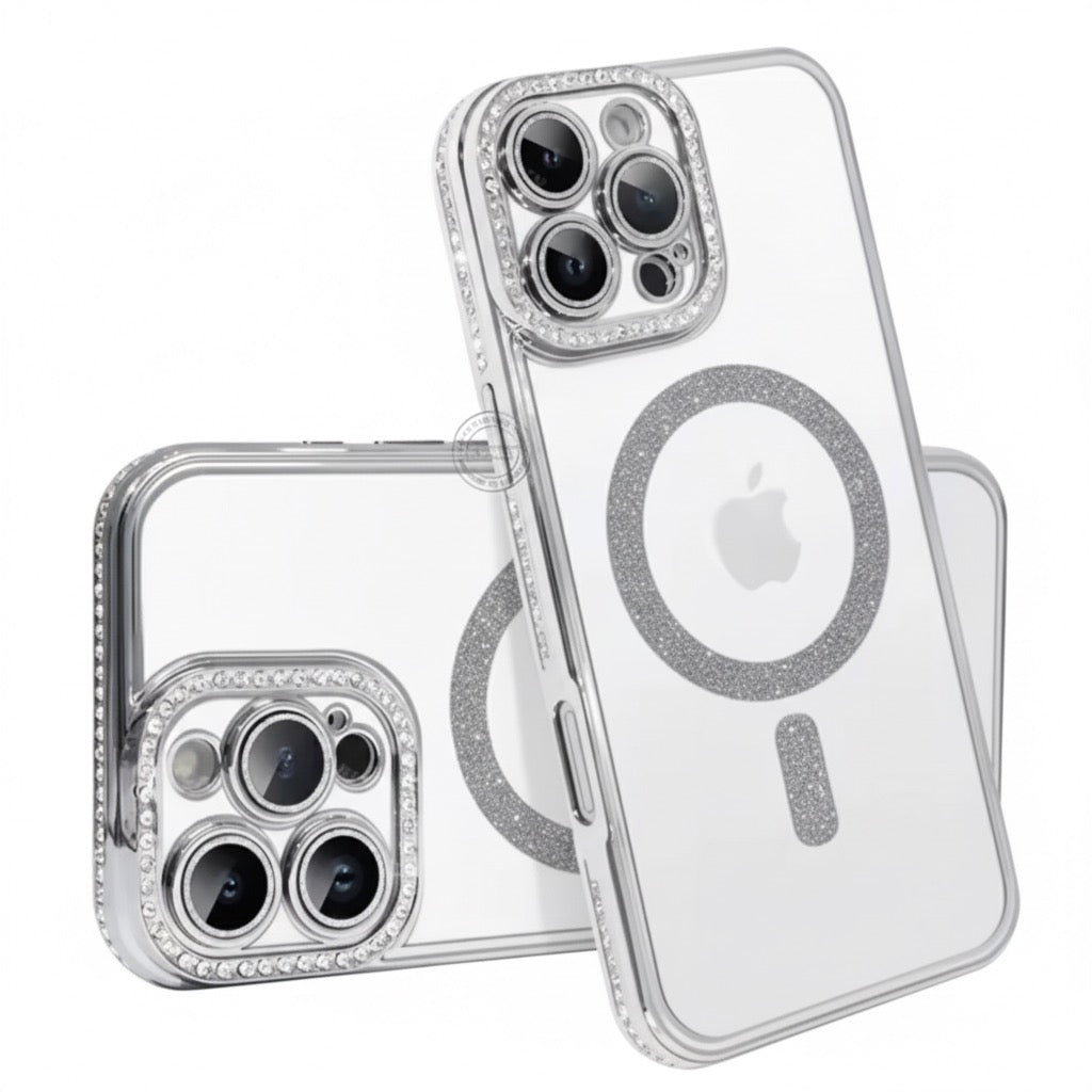 Husa iPhone 15 Pro,MagSafe,Sclipici,strasuri si Pietre,Roz+alte culori