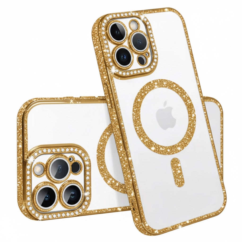 Husa iPhone 15 Pro,MagSafe,Sclipici,strasuri si Pietre,Roz+alte culori