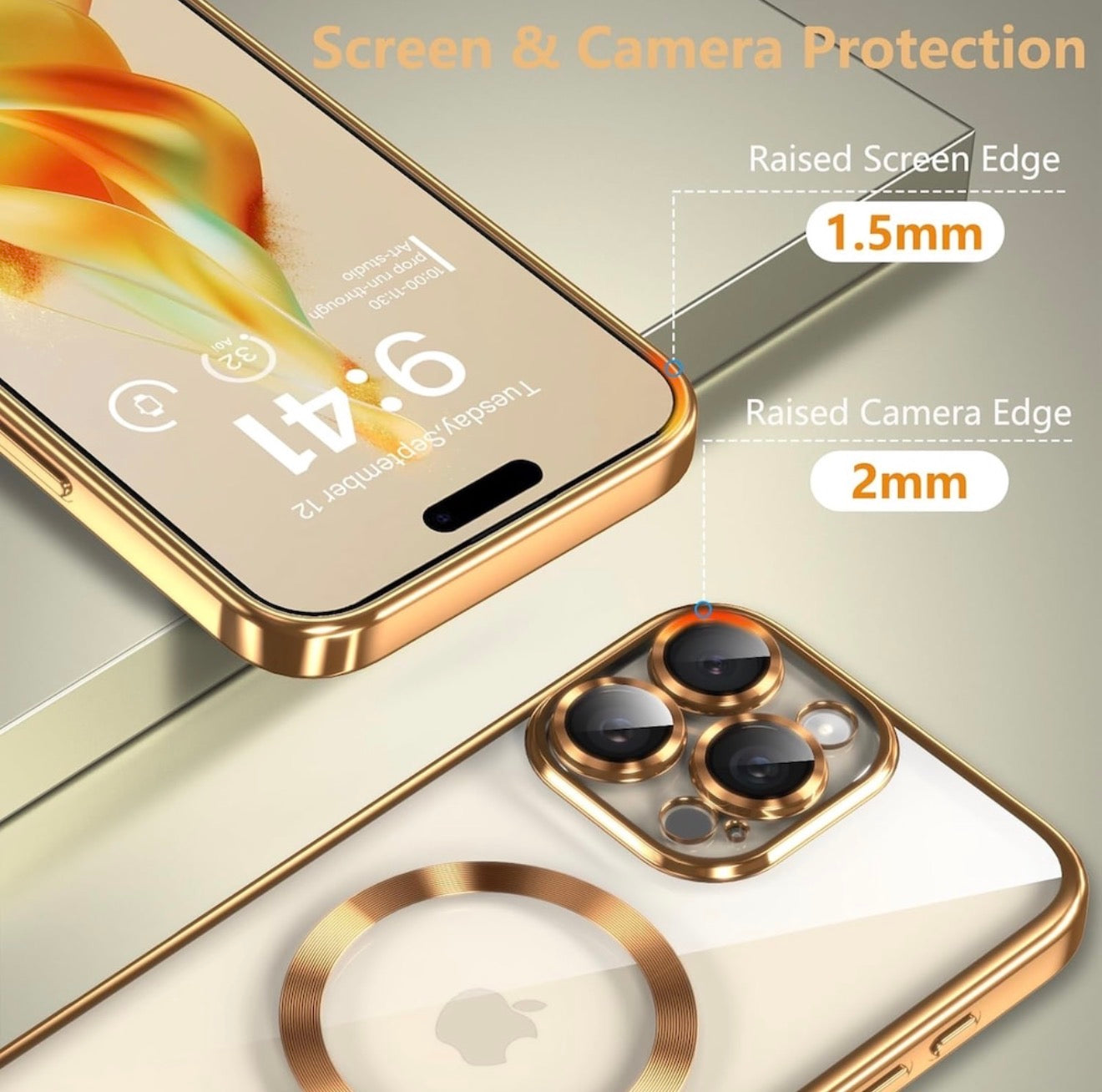 Husa iPhone 15 Pro ,MagSafe si protectie pentru lentile,Auriu+alte culori