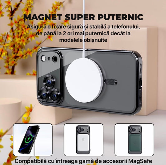 Husa iPhone 17 Pro Max MagSafe Luxury, Antisoc, Protectie Camera, Margini Metalizate, Transparenta cu Margini Negre |+ Alte culori