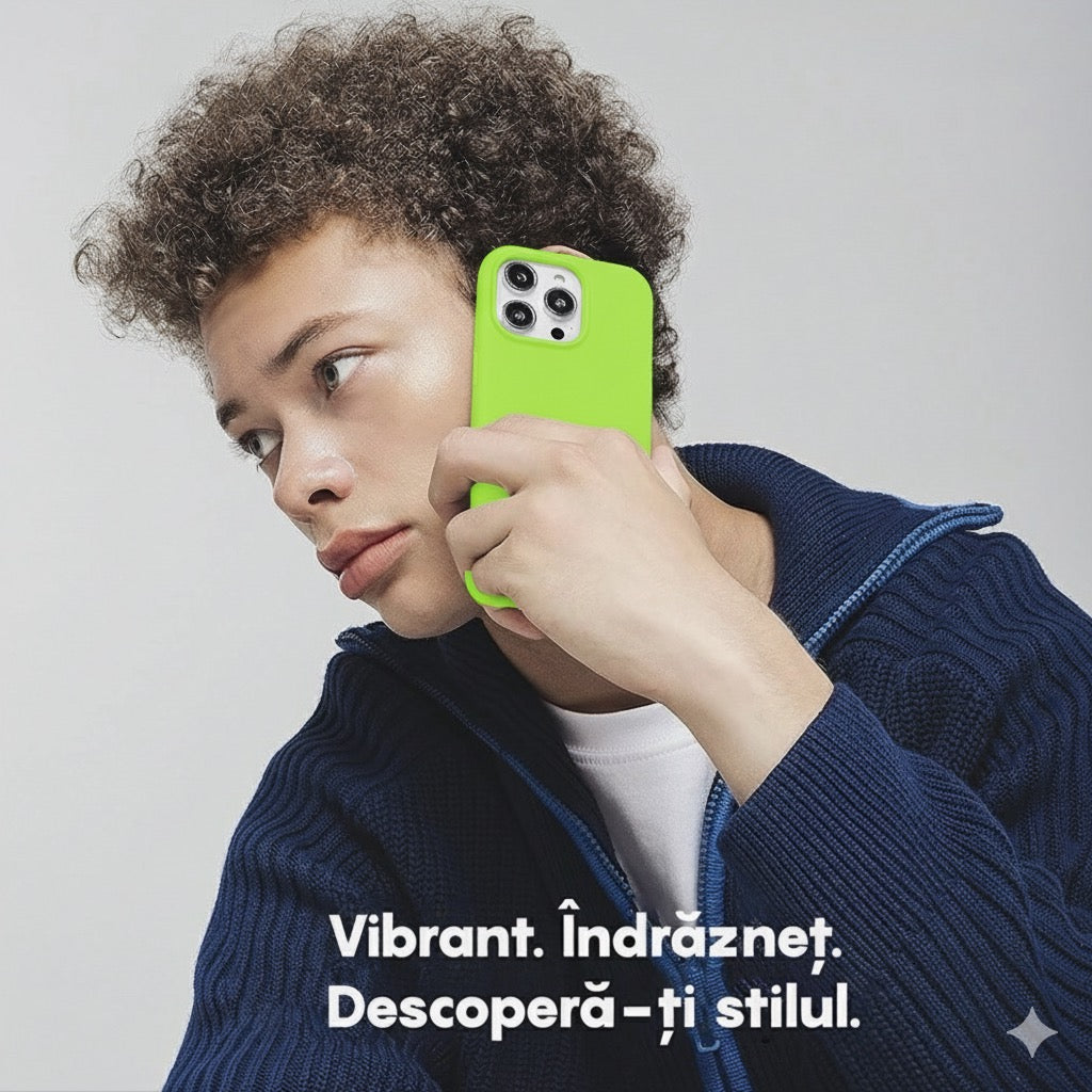 Husa iPhone 14 Plus, Silicon, Microfibra in Interior,Verde Neon + diverse culori