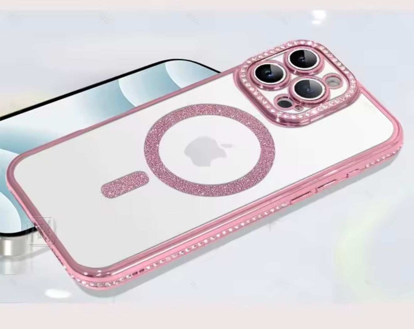 Husa iPhone 15 Pro,MagSafe,Sclipici,strasuri si Pietre,Roz+alte culori