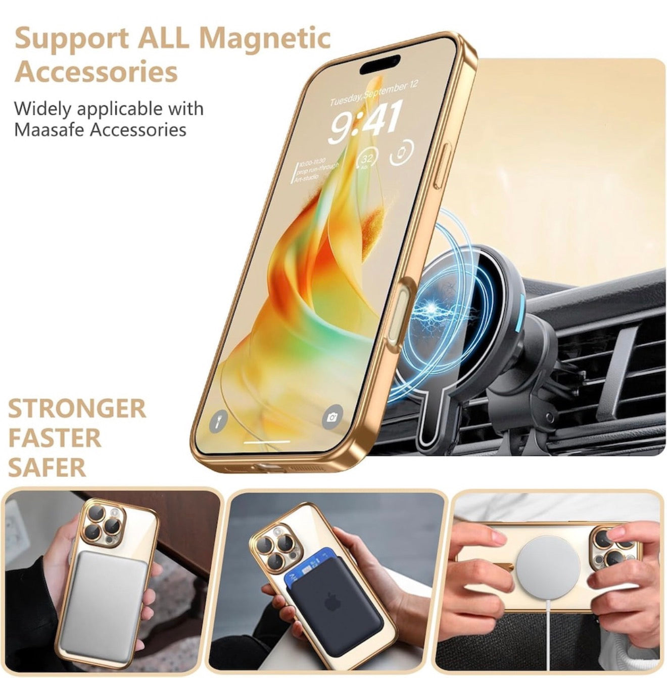 Husa iPhone 15 Pro ,MagSafe si protectie pentru lentile,Auriu+alte culori