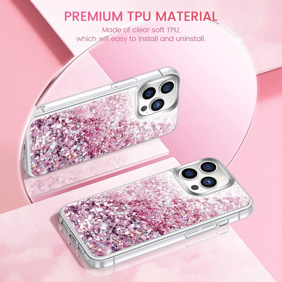 Husa iPhone 13 Pro , cu Lichid si Sclipici,Roz