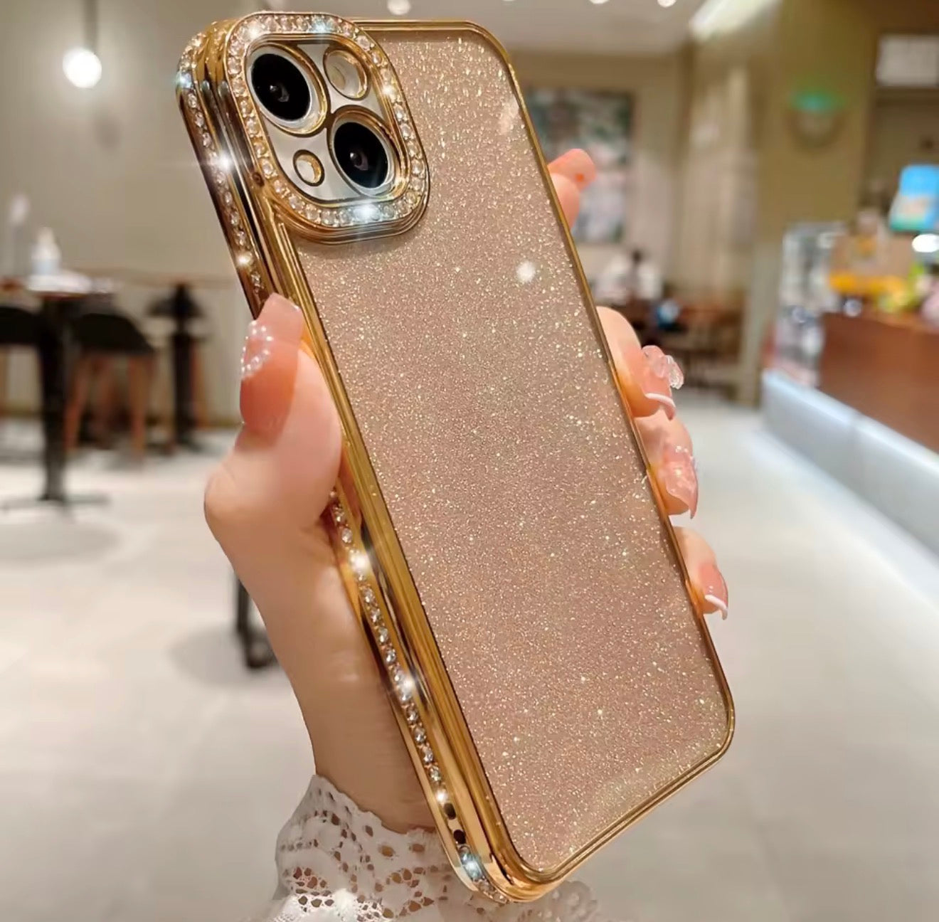 Husa iPhone 14 ,Sclipici,strasuri si pietre pe margini, Argintiu +alte culori