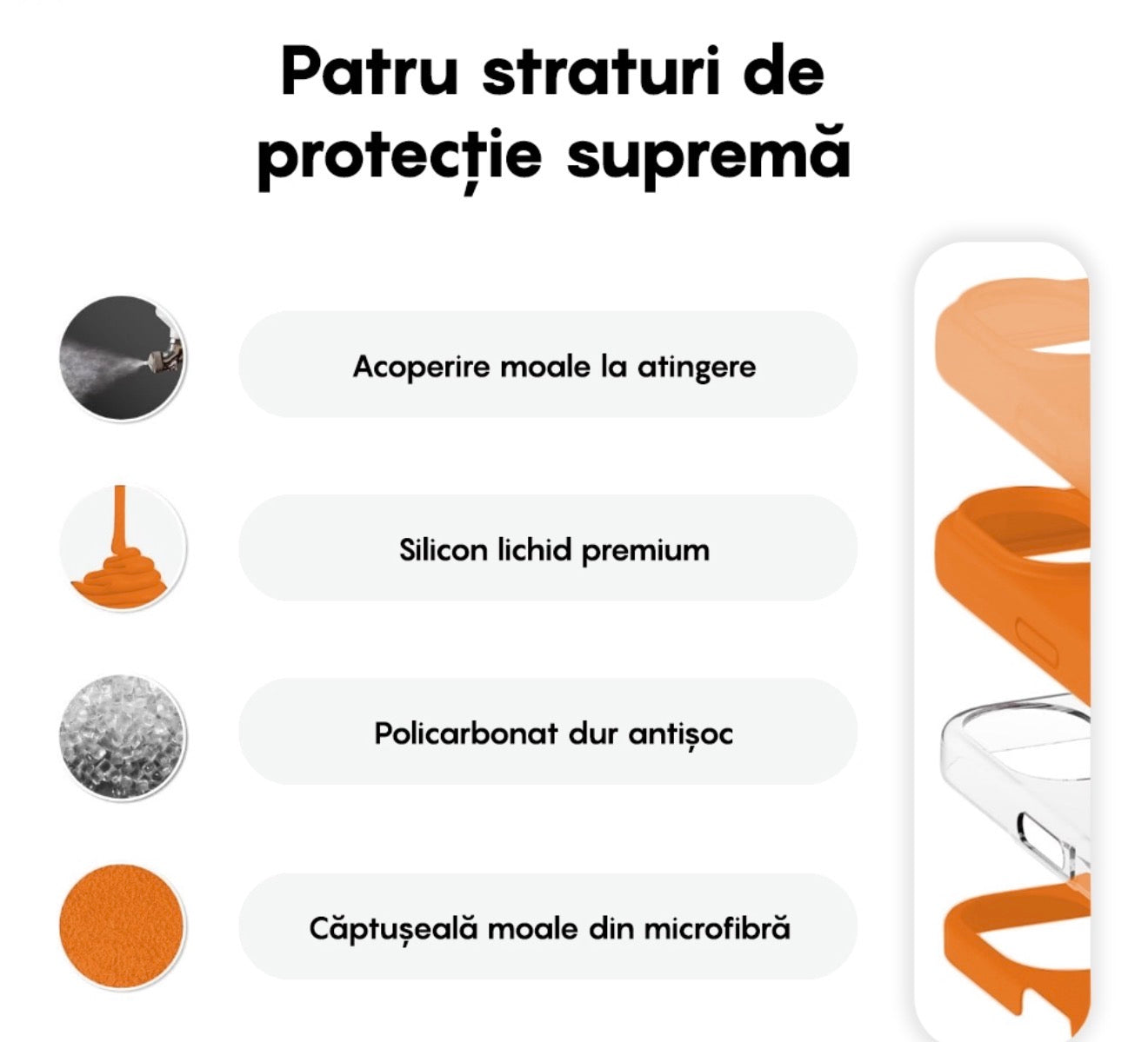 Husa iPhone 16 Plus,Silicon, Microfibra in Interior,Portocaliu + diverse culori