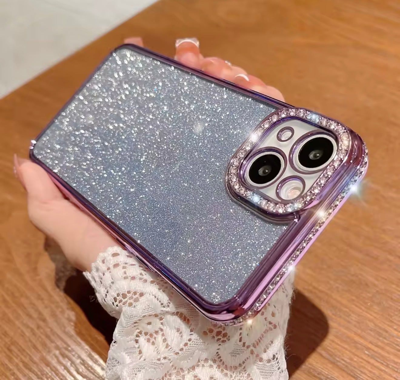 Husa iPhone 14 ,Sclipici,strasuri si pietre pe margini, Argintiu +alte culori