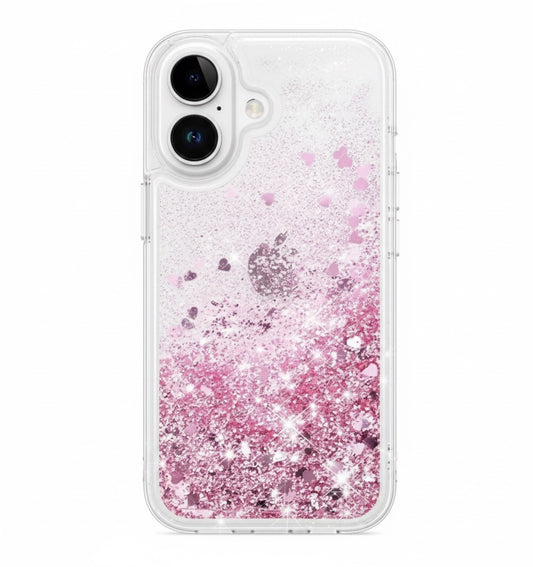 Husa iPhone 16 , cu Lichid si Sclipici,Roz