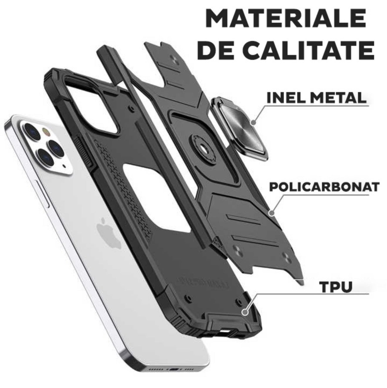 Husa iPhone 14 Pro ,cu inel rotativ 360,Hybrid Armor Antisoc,Negru