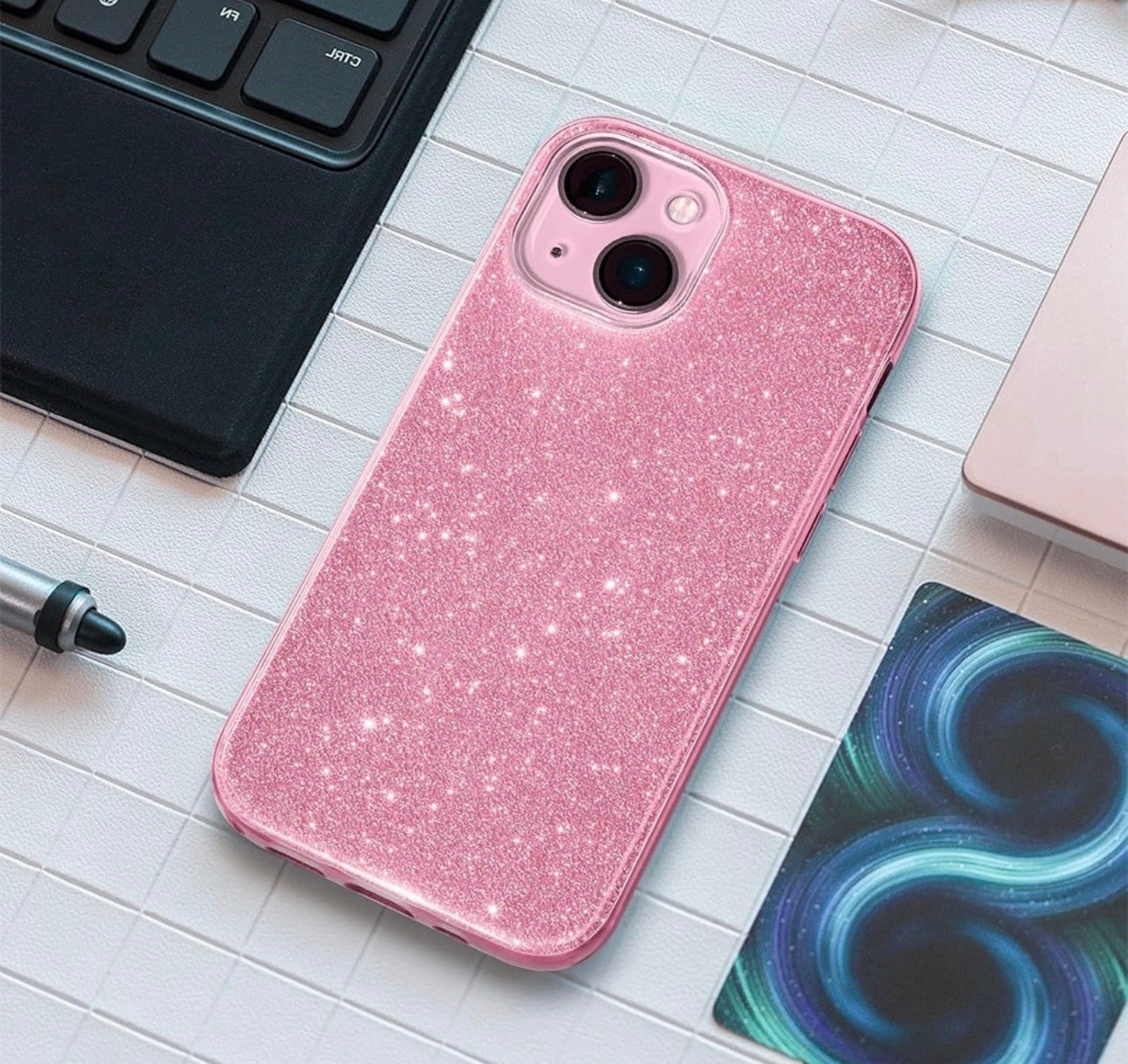 Husa iPhone 13  ,silicon,cu sclipici Roz +alte culori