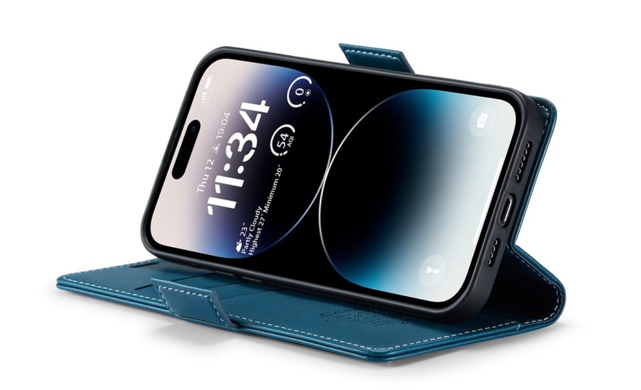 Husa iPhone 15 Pro ,piele Ecologica, tip portofel cu buzunare, inchidere magnetica.Diverse Culori