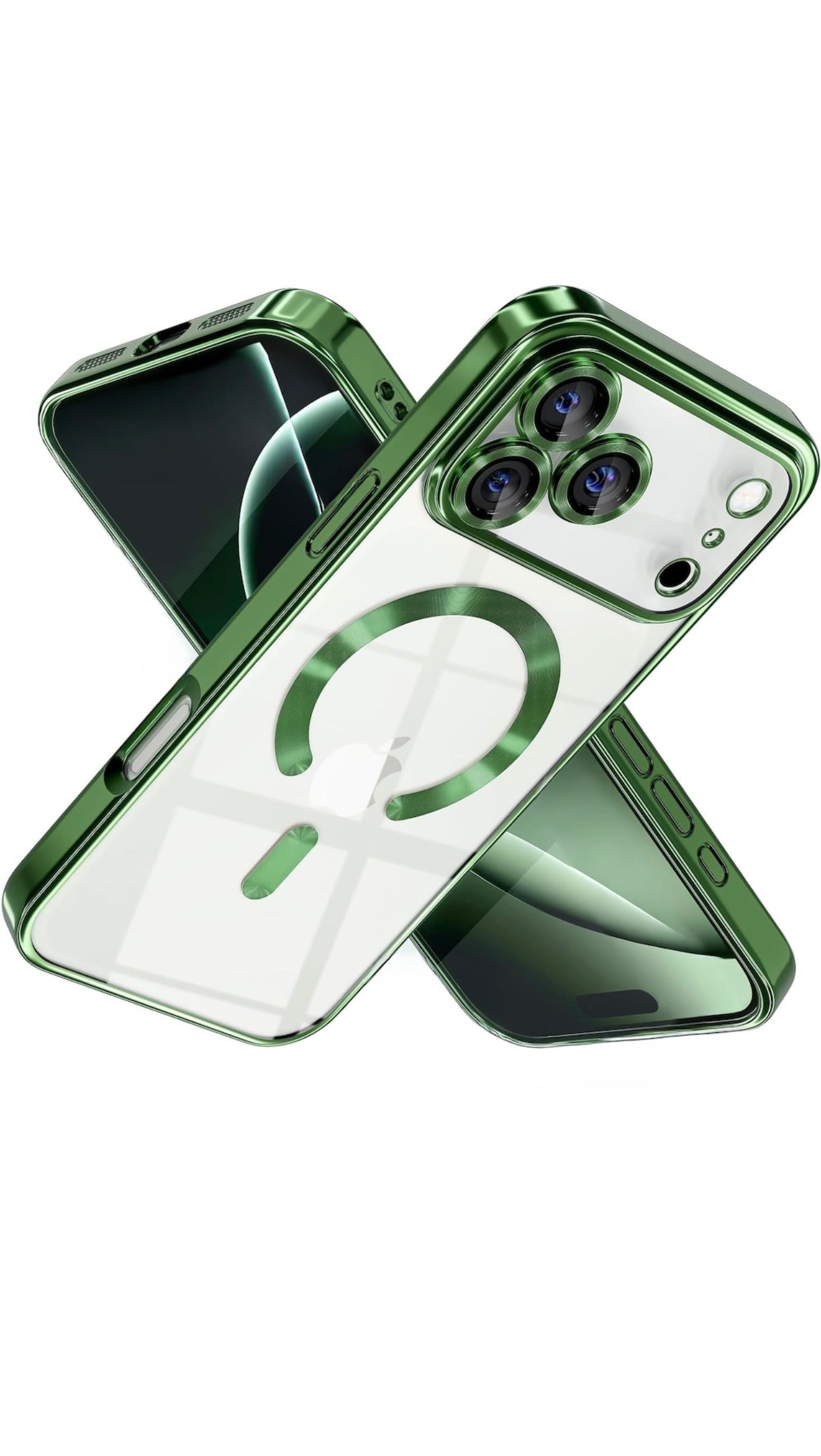 Husa iPhone 17 Pro Max , MagSafe Luxury, Antisoc, Protectie Camera, Margini Placate Metalizate, Transparenta cu Margini Albastre | + Mai multe culori