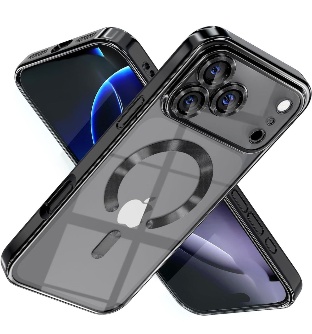 Husa iPhone 17 Pro MagSafe, Protectie Camera, Transparenta cu Margini metalizate Portocaliu + alte culori