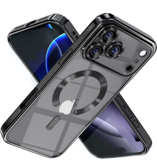 Husa iPhone 17 Pro MagSafe, Protectie Camera, Transparenta cu Margini metalizate Portocaliu + alte culori