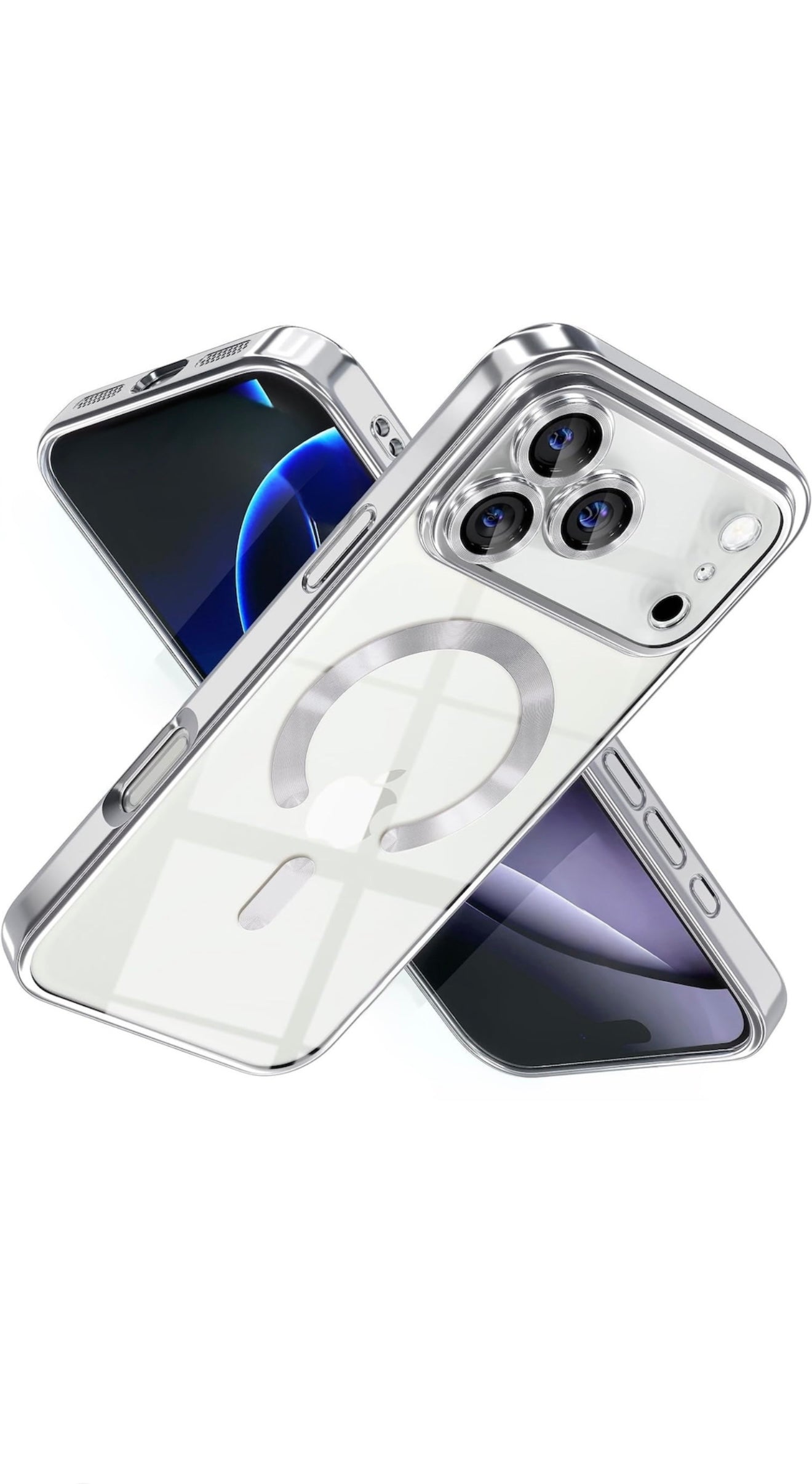 Husa iPhone 17 Pro MagSafe, Protectie Camera, Transparenta cu Margini metalizate Portocaliu + alte culori