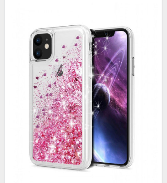 Husa iPhone 12 , cu Lichid si Sclipici,Roz