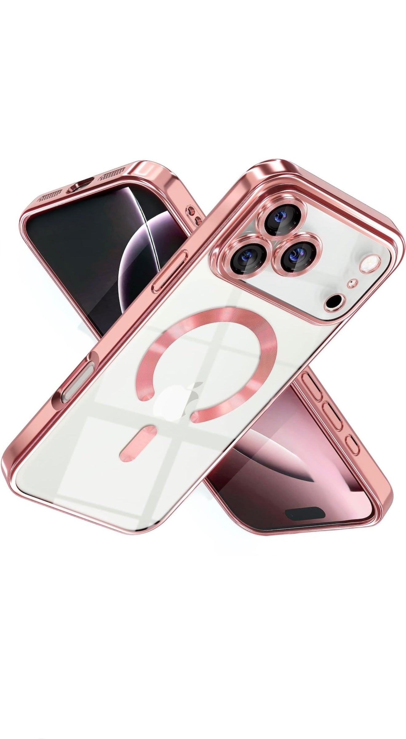 Husa iPhone 17 Pro Max , MagSafe Luxury, Antisoc, Protectie Camera, Margini Placate Metalizate, Transparenta cu Margini Albastre | + Mai multe culori