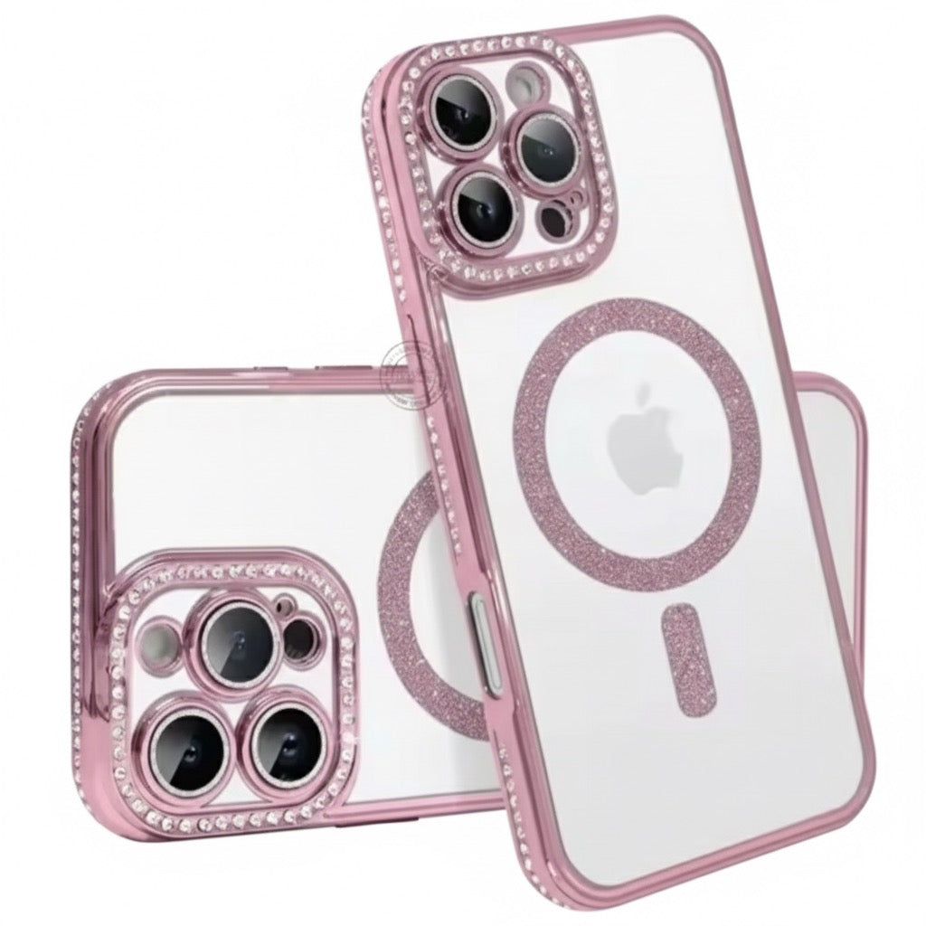 Husa iPhone 15 Pro,MagSafe,Sclipici,strasuri si Pietre,Roz+alte culori