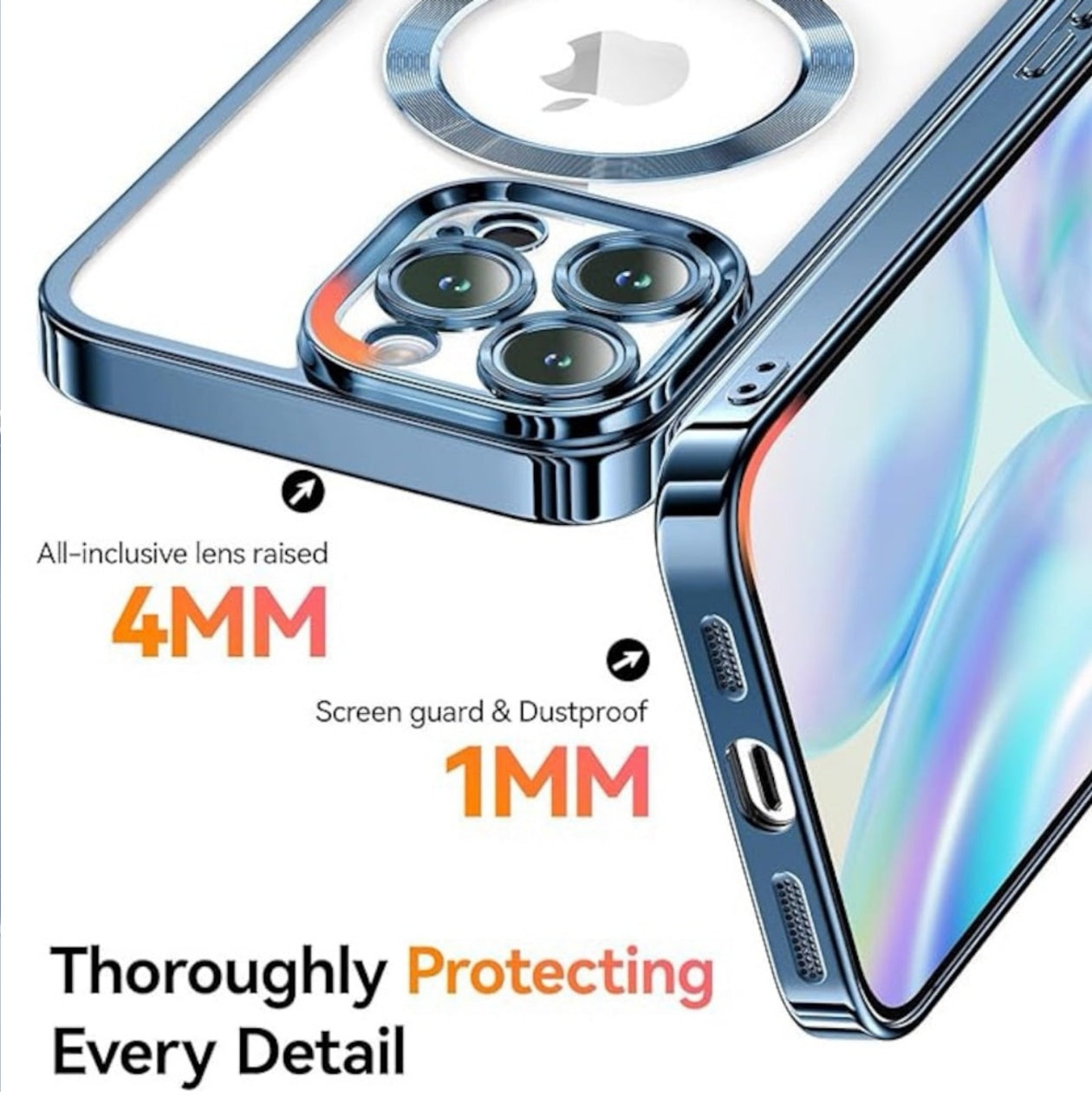 Husa iPhone 16 Pro Max,MagSafe si protectie pentru lentile,Albastru