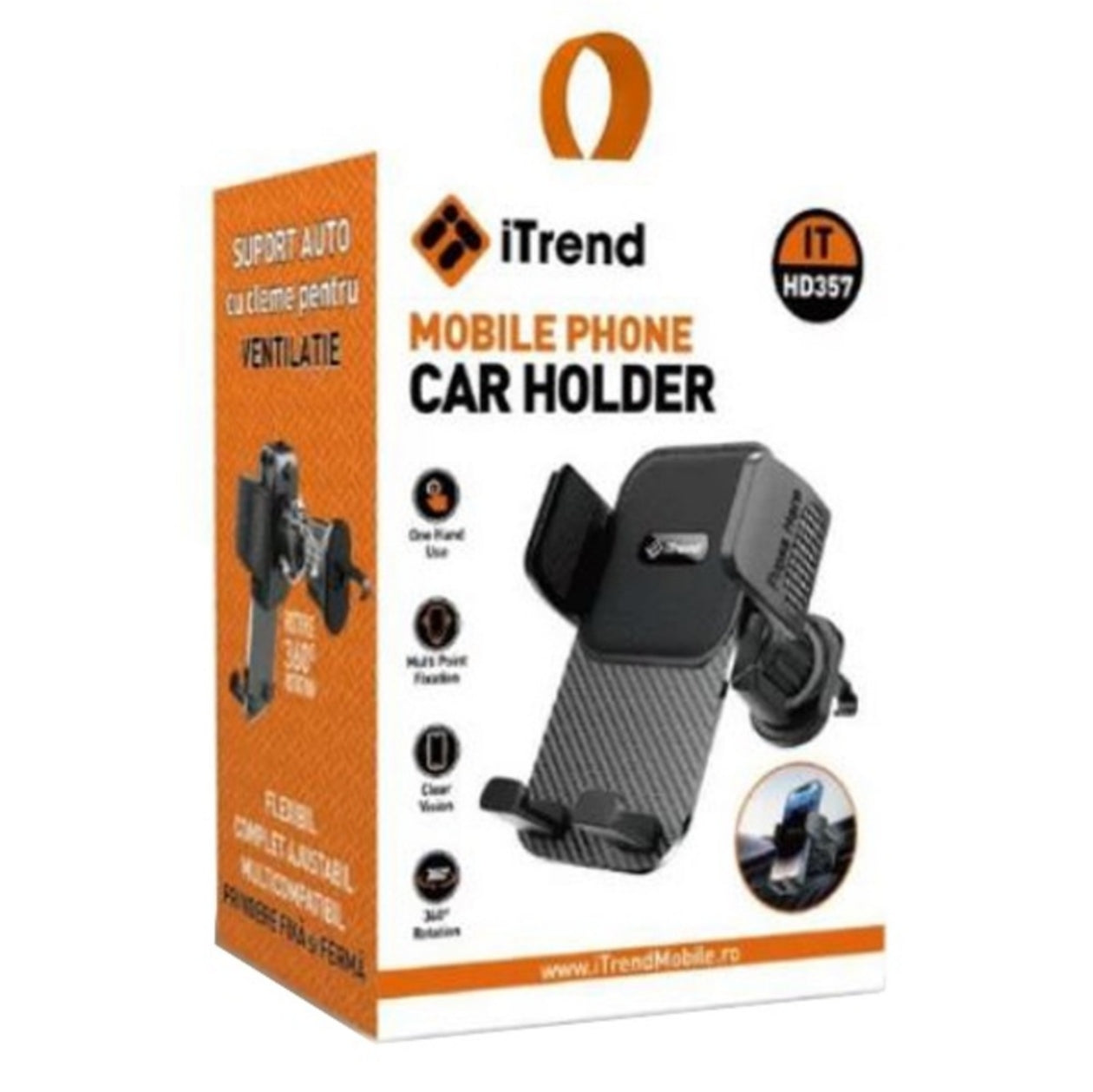 Suport auto, Grila de ventilatie, iTrend HD357, Fixare cu cleme, Negru