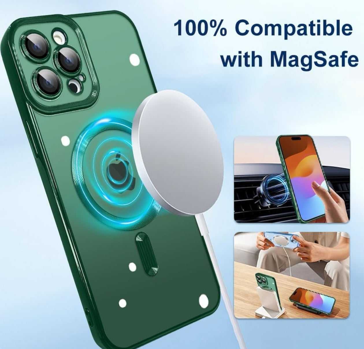 Husa iPhone 16 Pro Max,MagSafe si protectie pentru lentile,Verde