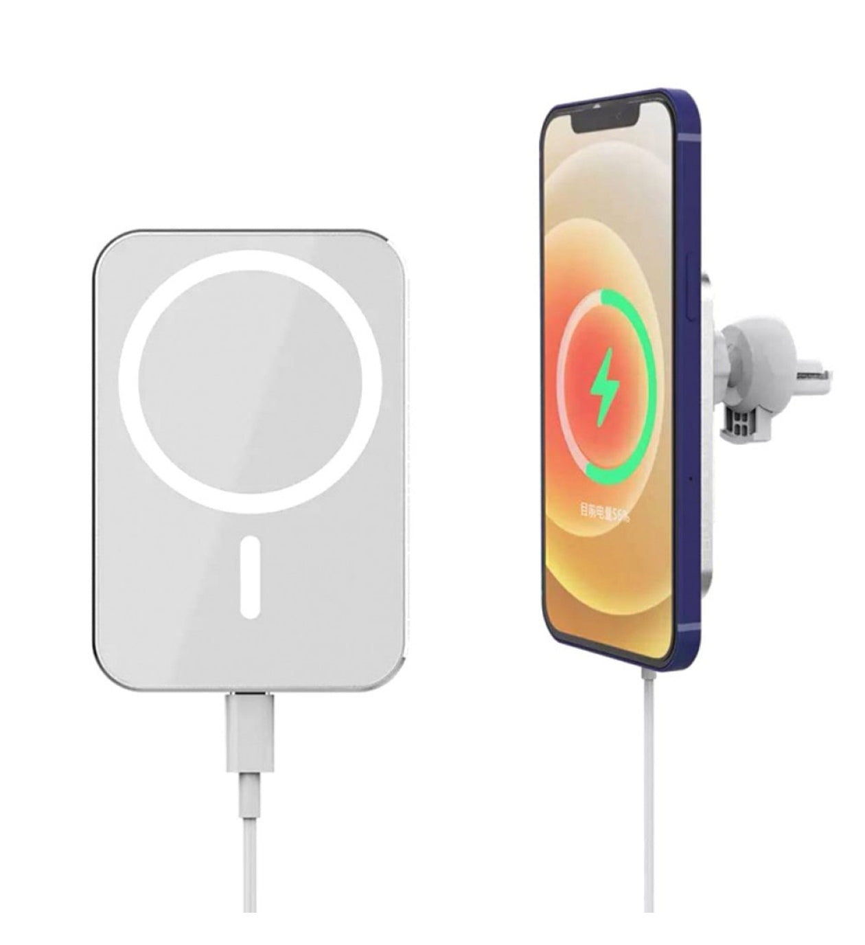 Suport auto cu incarcare wireless MagSafe 15W Qi Fast Charging, Alb