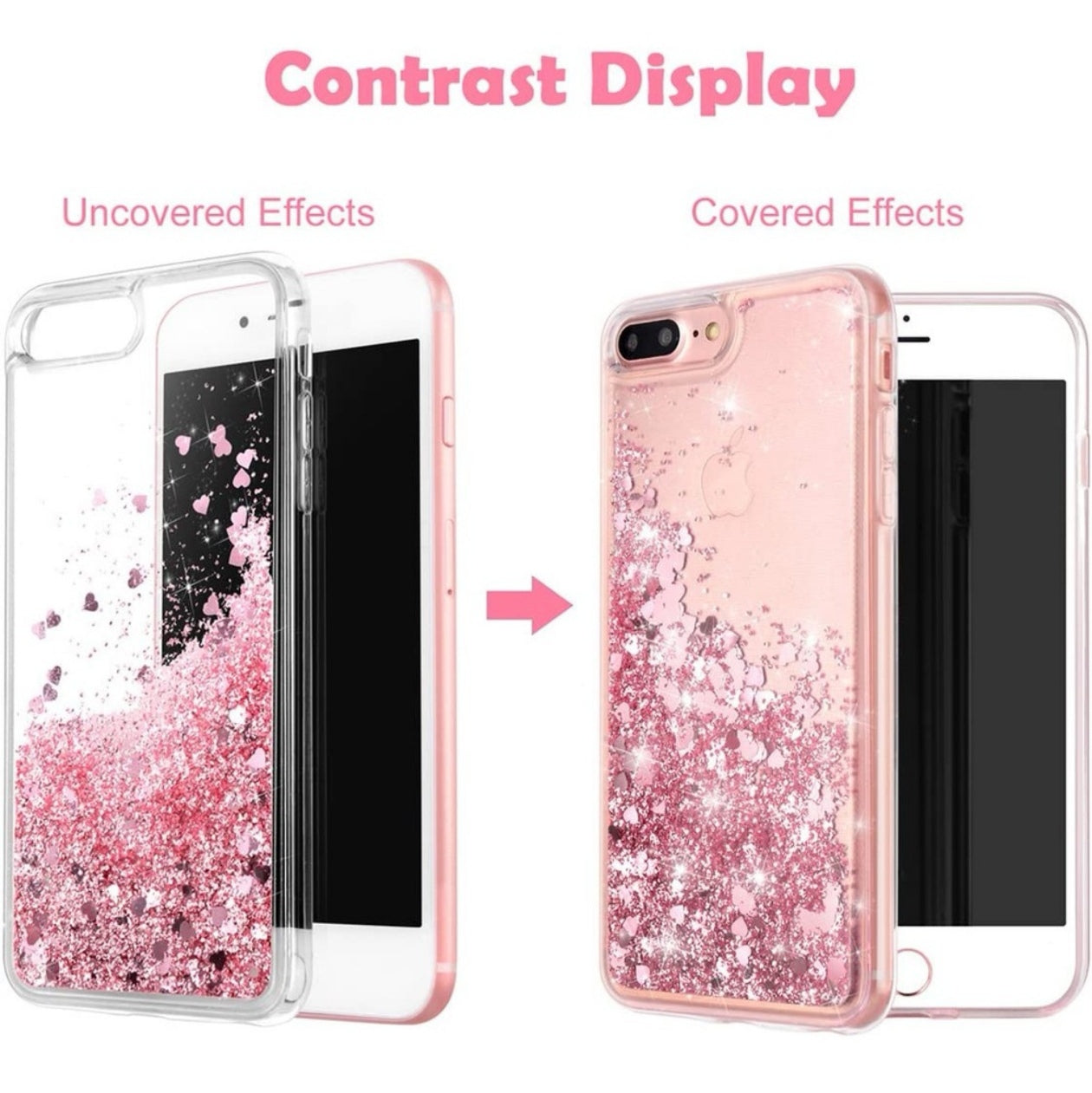 Husa iPhone 7+/8+ , cu Lichid si Sclipici,Roz