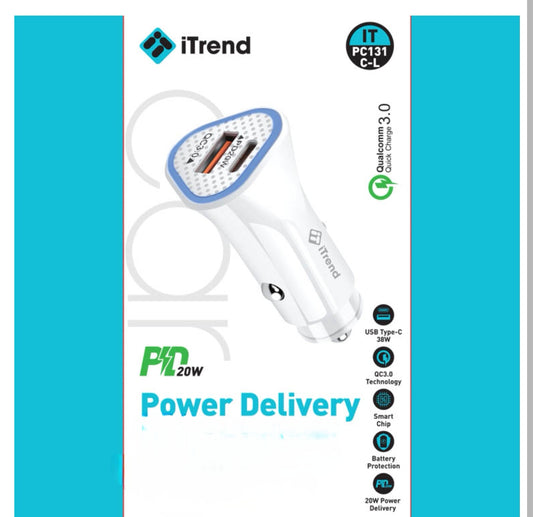 Incarcator Auto, iTrend Dual 1 X Usb, 1 X Usb-c, Pd 20w,Quick Charge 3.0, Alb
