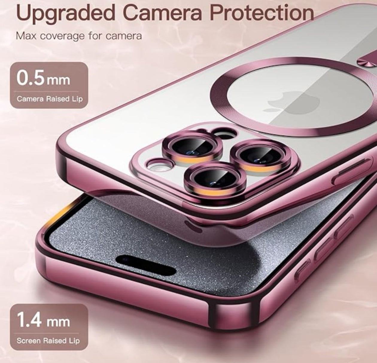 Husa iPhone 16 Pro Max,MagSafe si protectie pentru lentile,Roz