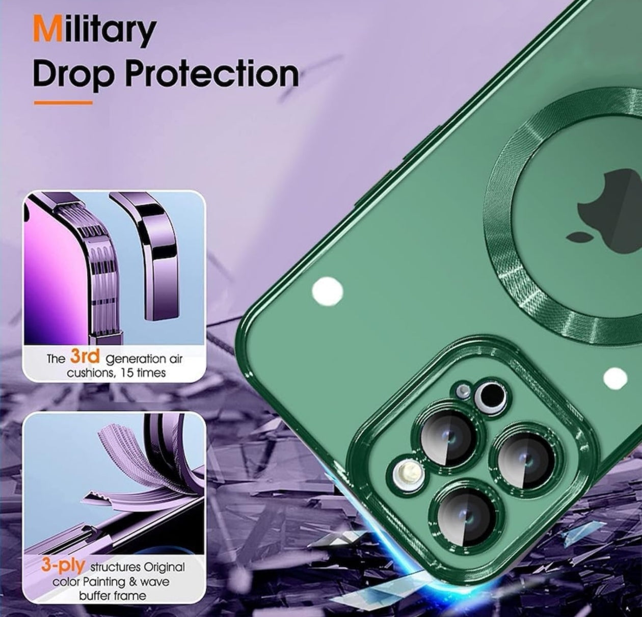 Husa iPhone 16 Pro Max,MagSafe si protectie pentru lentile,Verde