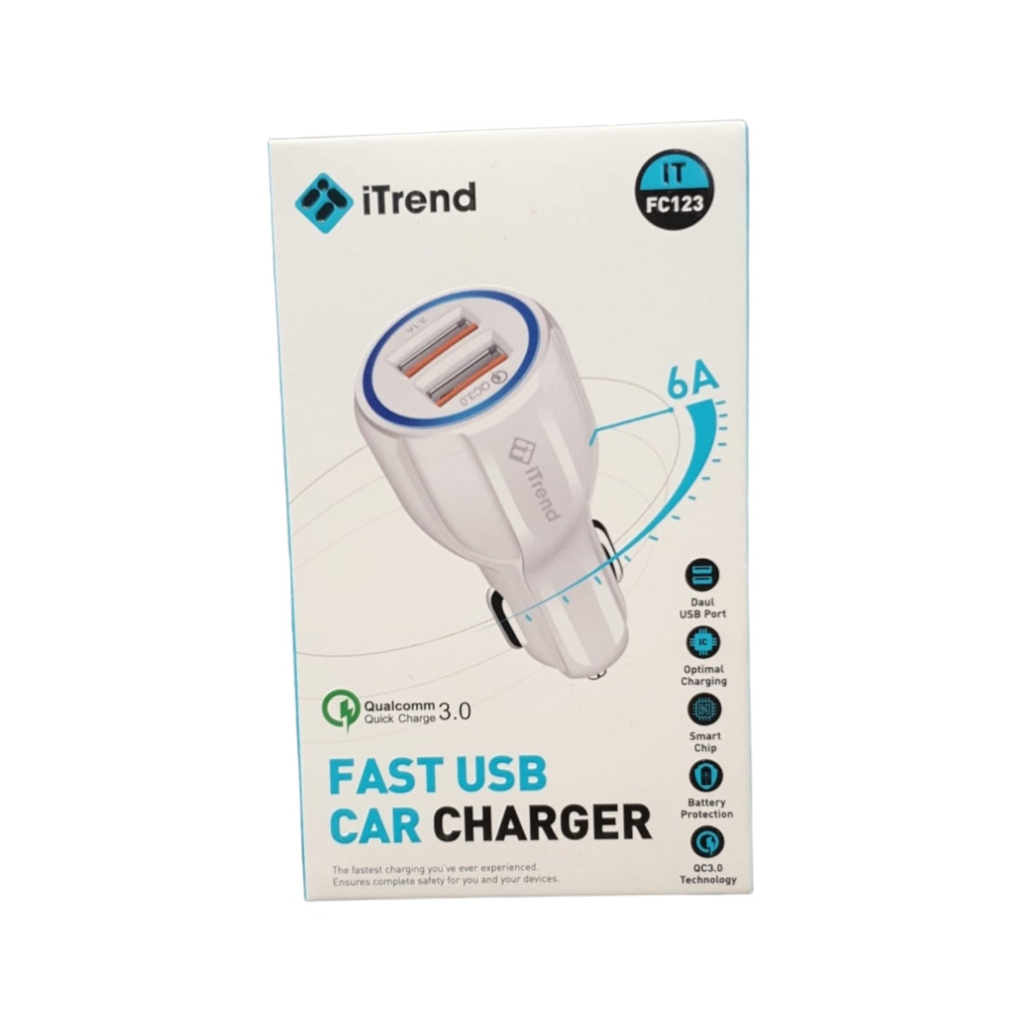 Incarcator Auto iTrend FC123, încarcare Rapida cu porturi USB, Fast Charger, ALB