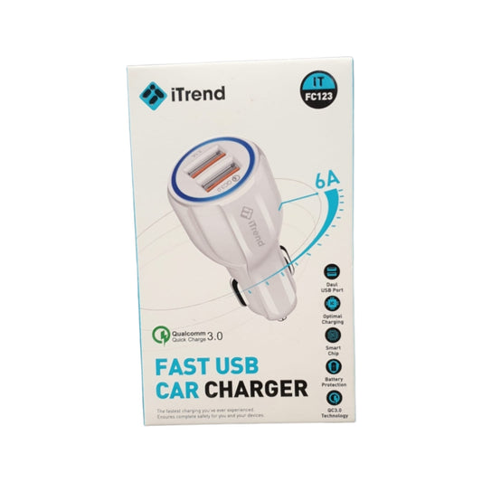 Incarcator Auto iTrend FC123, încarcare Rapida cu porturi USB, Fast Charger, ALB