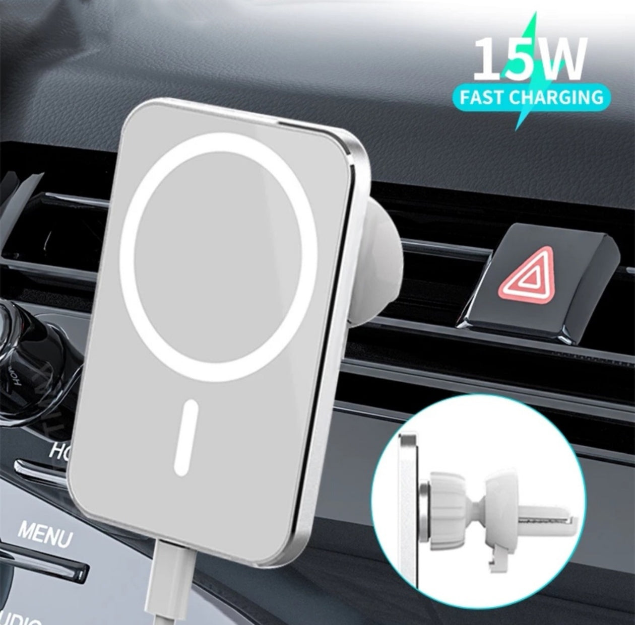 Suport auto cu incarcare wireless MagSafe 15W Qi Fast Charging, Alb