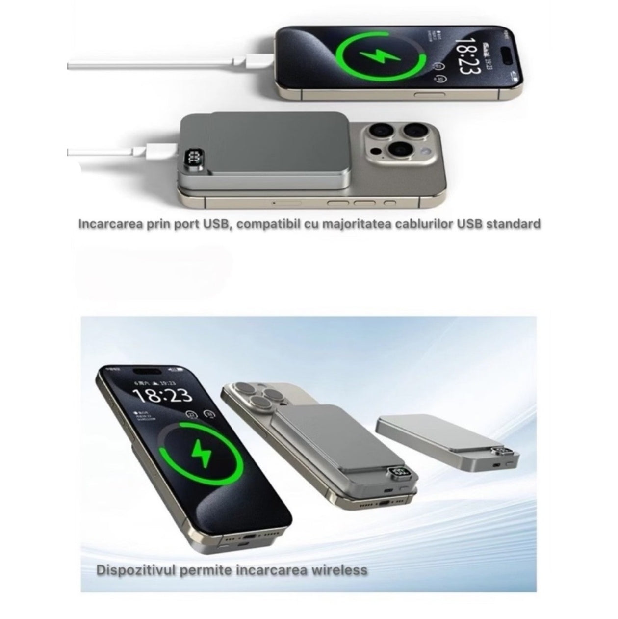 Baterie externa IT PB310, MagSafe portabila, 5000 mah, 1 x USB Type-C, Fast Charge 20W, Afisaj Digital, incarcare magnetica 15W, prin cablu type-C 20W