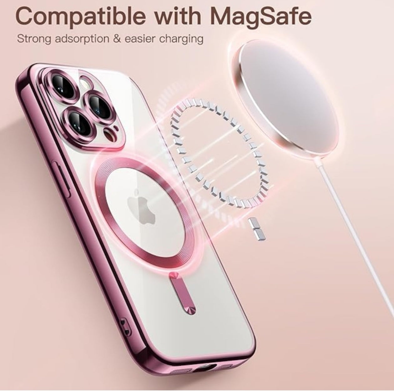 Husa iPhone 16 Pro Max,MagSafe si protectie pentru lentile,Roz