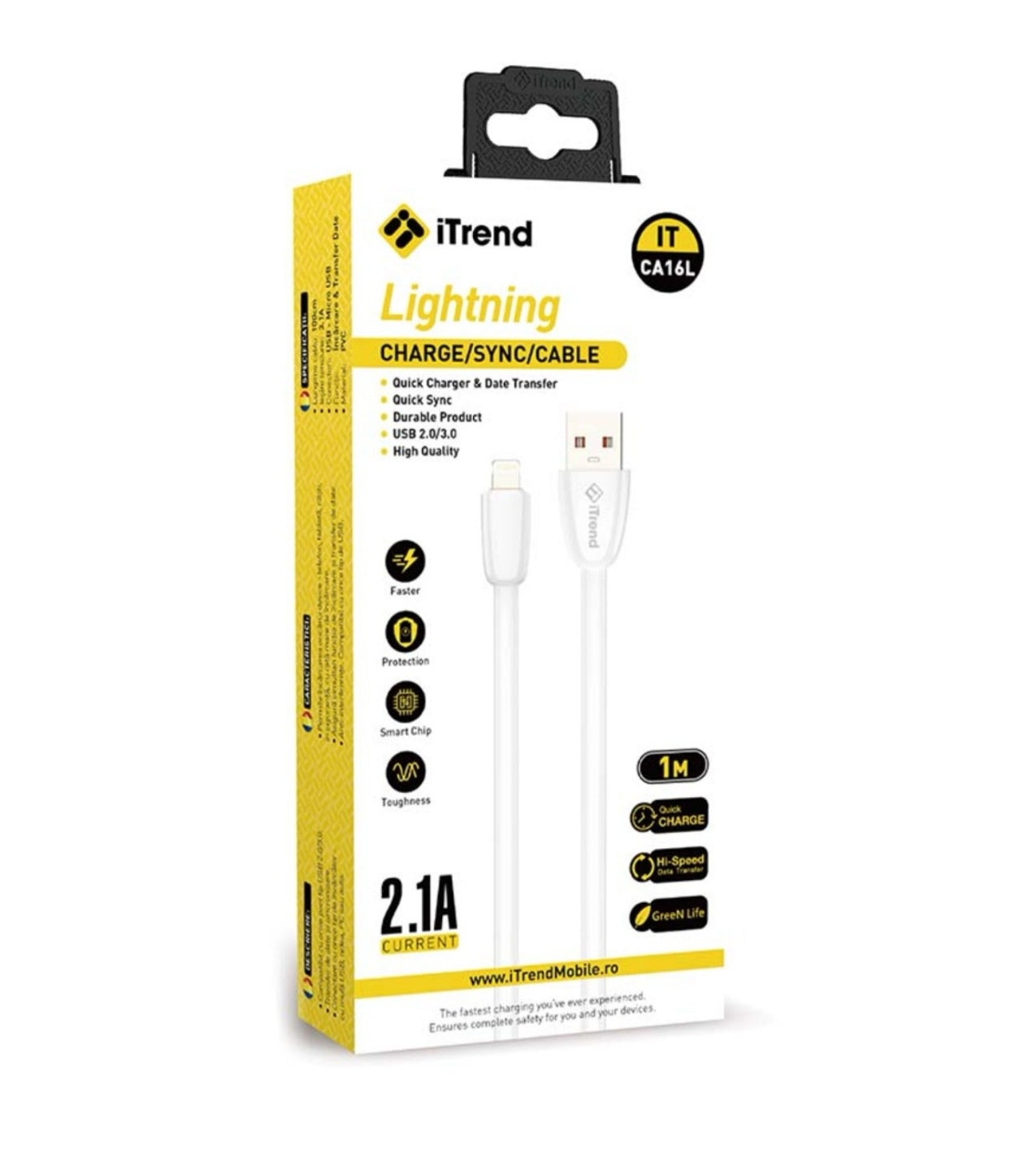 Cablu iPhone, Lightning la USB-A,2.1A Fast Charging, 1M, iTrend CA16L, Alb