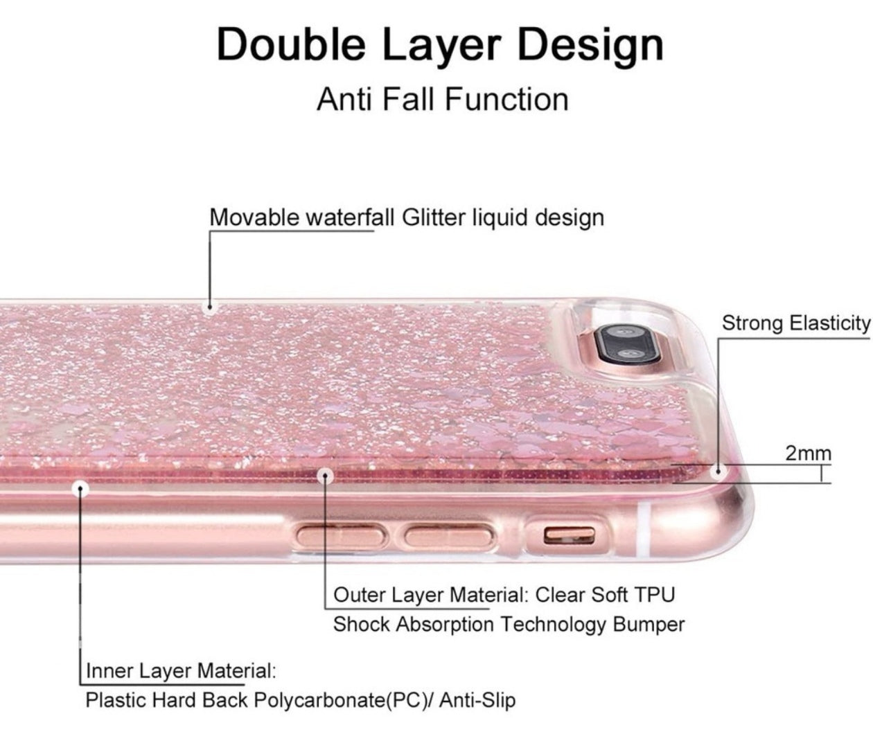 Husa iPhone 7+/8+ , cu Lichid si Sclipici,Roz