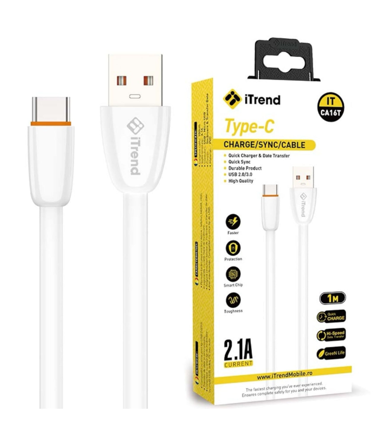 Cablu Type-C la USB-A, 2.1A Fast, 1m, iTrend, Alb